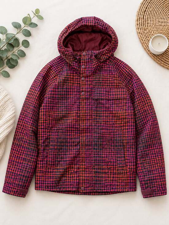 Burton Jackets & Blazers - Burton Gingham Red Pink Hooded Jacket Size L (k1)